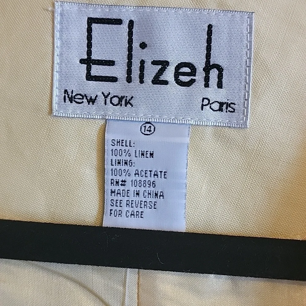 Elizeh-Linen Yellow top with embroidered neck and end of sleeves Size 14 NWT.